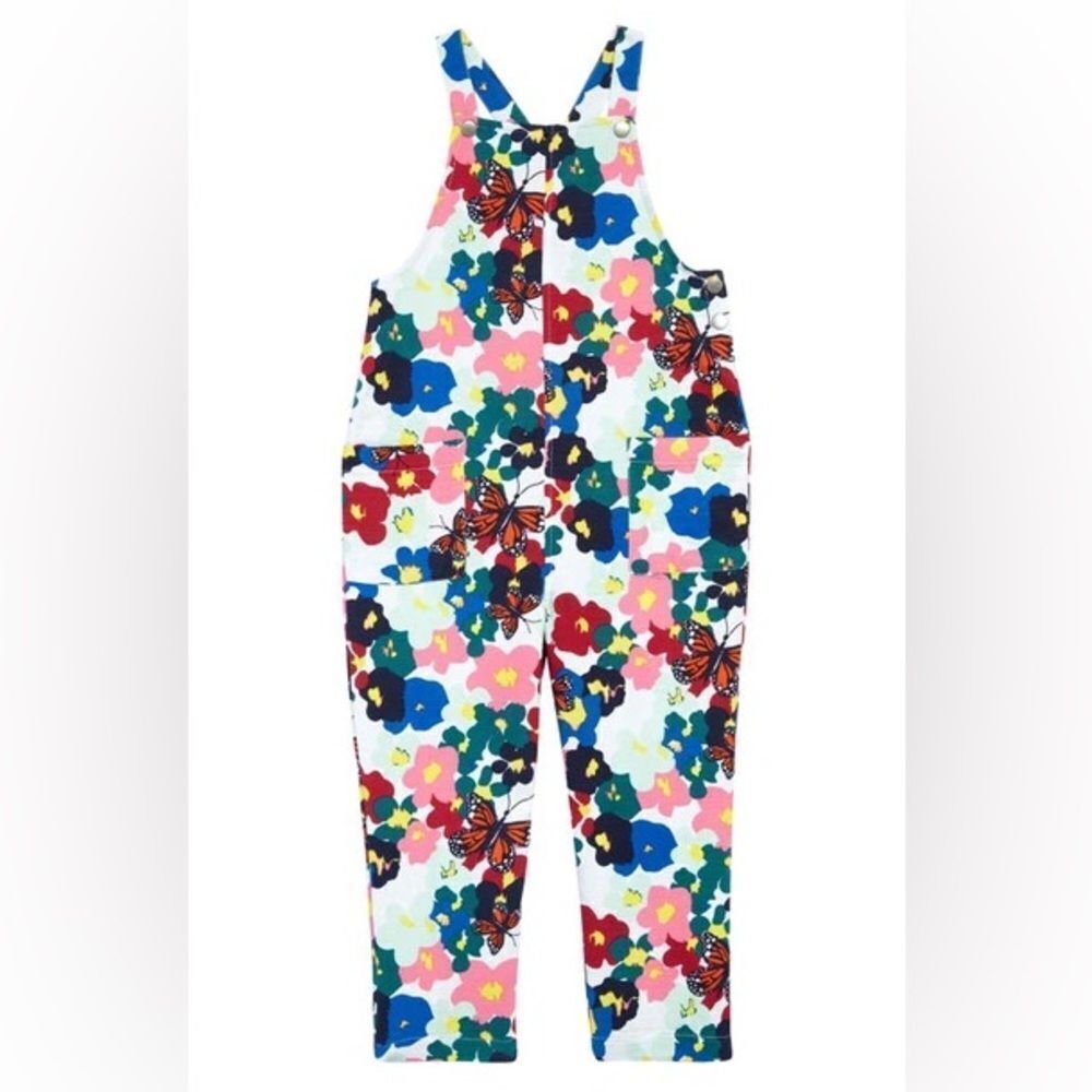 CRISTINA MARTINEZ KIDS' FLORAL ORGANIC COTTON OVERALLS IN IVORY MONARCH FLOWERS